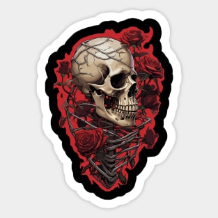 Skull And Red Rose Sticker